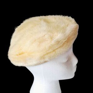 Vintage Cream Fur Beret/Pillbox Ladies Hat